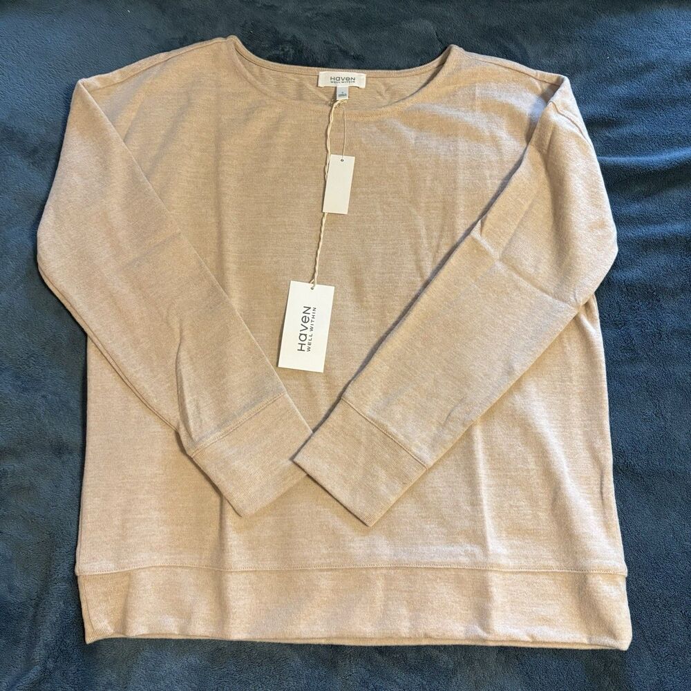 Haven Well Within Women's Knit Lounge Boxy Sweater S/M/L Beige Soft Relaxed NWT
